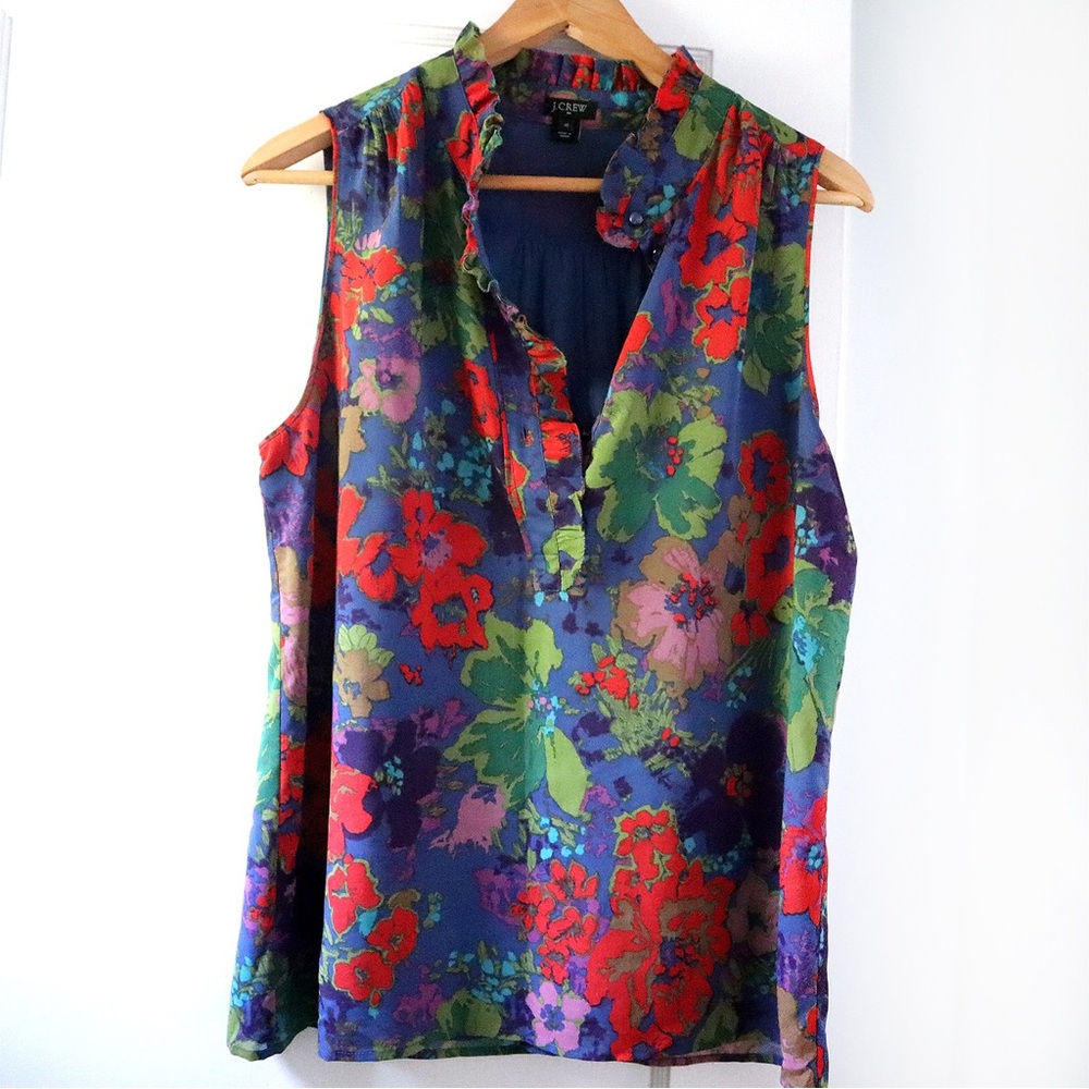 J. Crew Colorful Floral Sleeveless Blouse